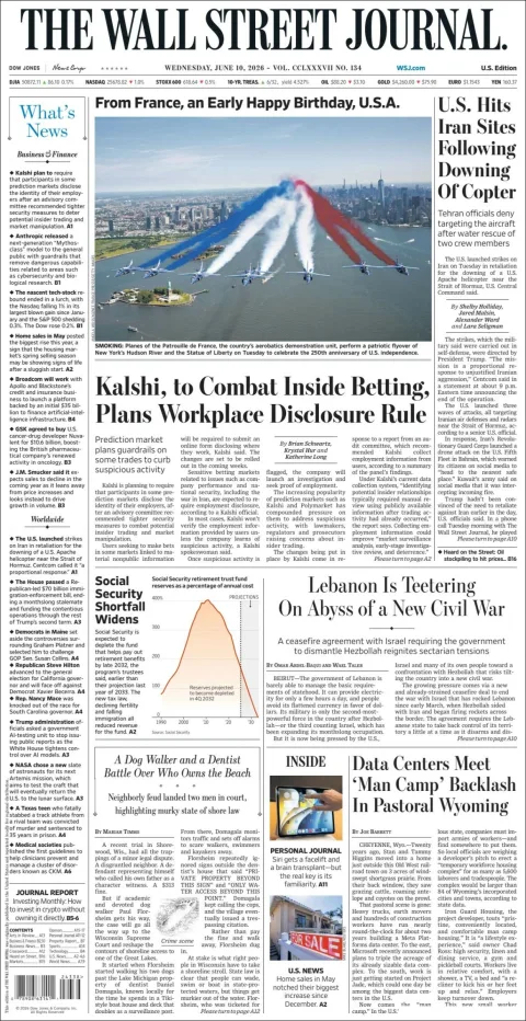 Portada de The Wall Street Journal