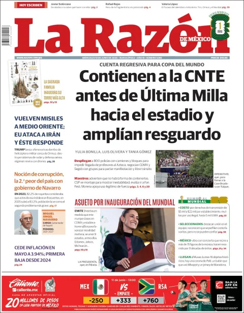 Portada de La Razon del miércoles, 10 de junio de 2026