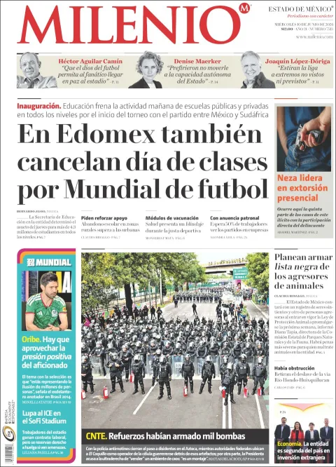 Portada de Milenio Edo de Mexico del miércoles, 10 de junio de 2026