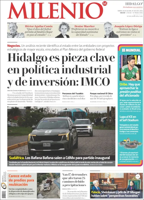 Portada de Milenio Hidalgo del miércoles, 10 de junio de 2026