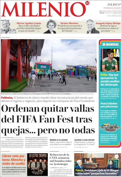 Portada de Milenio Jalisco del miércoles, 10 de junio de 2026