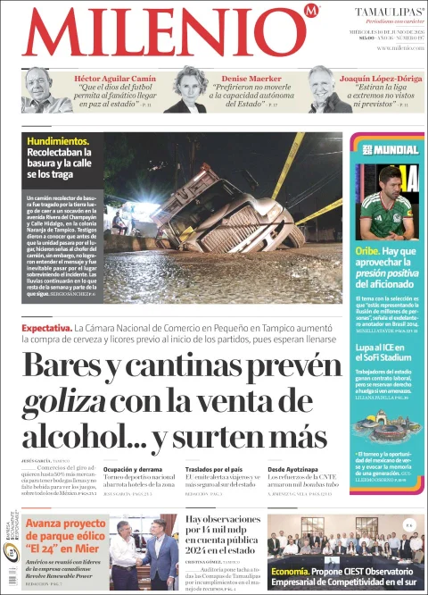 Portada de Milenio Tamaulipas del miércoles, 10 de junio de 2026