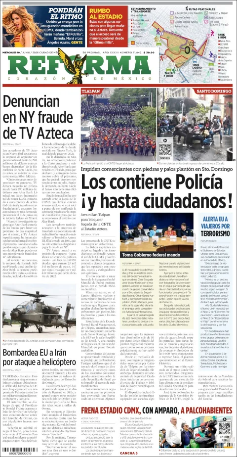 Portada de Reforma del miércoles, 10 de junio de 2026