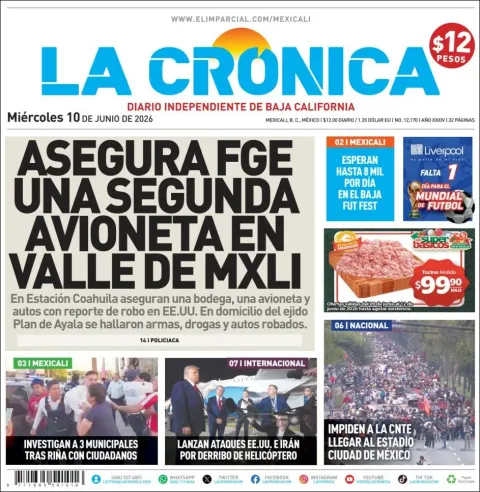 Portada de La Cronica del miércoles, 10 de junio de 2026