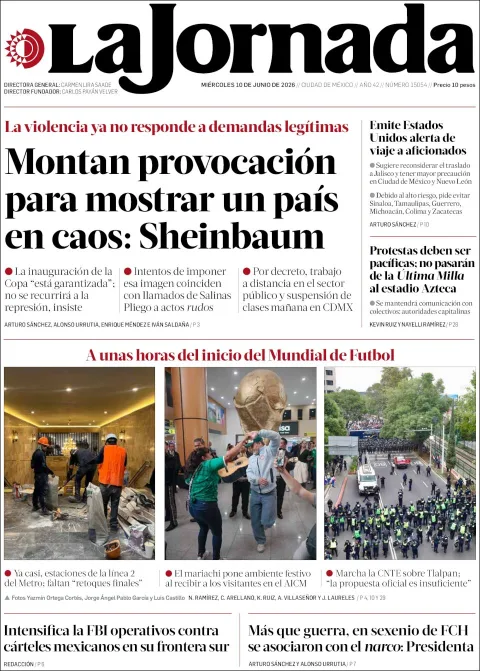 Portada de La Jornada del miércoles, 10 de junio de 2026