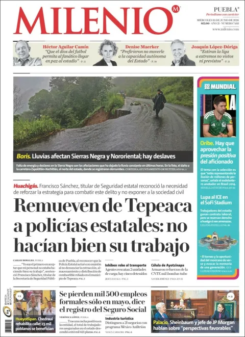 Portada de Milenio Puebla del miércoles, 10 de junio de 2026