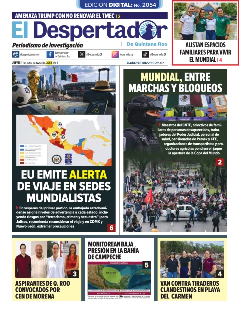 Portada de El Despertador de Quintana Roo del jueves, 11 de junio de 2026