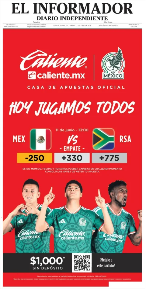Portada de El Informador del jueves, 11 de junio de 2026