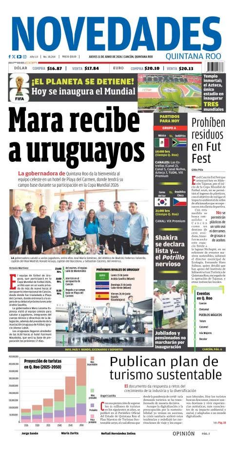 Portada de Novedades Quintana Roo del jueves, 11 de junio de 2026