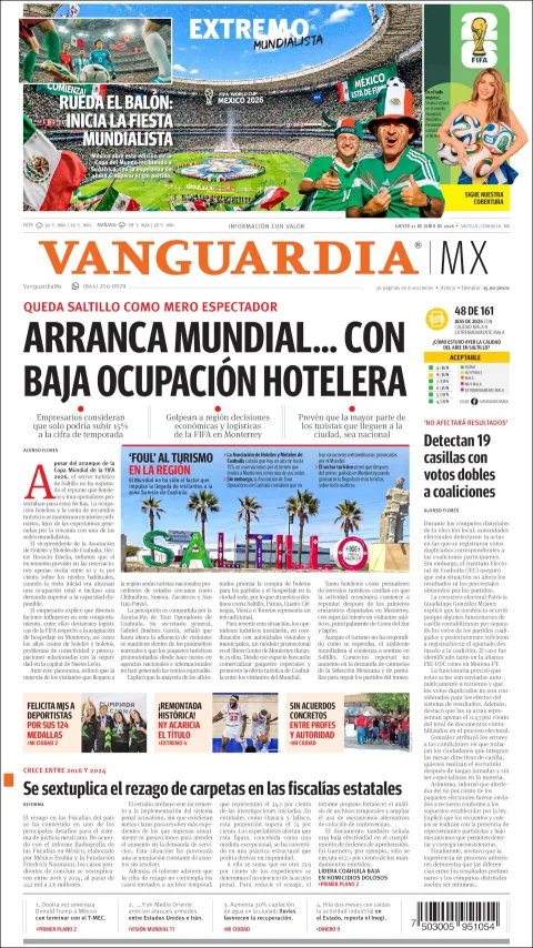 Portada de Vanguardia del jueves, 11 de junio de 2026