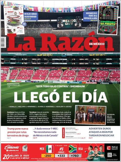Portada de La Razon del jueves, 11 de junio de 2026