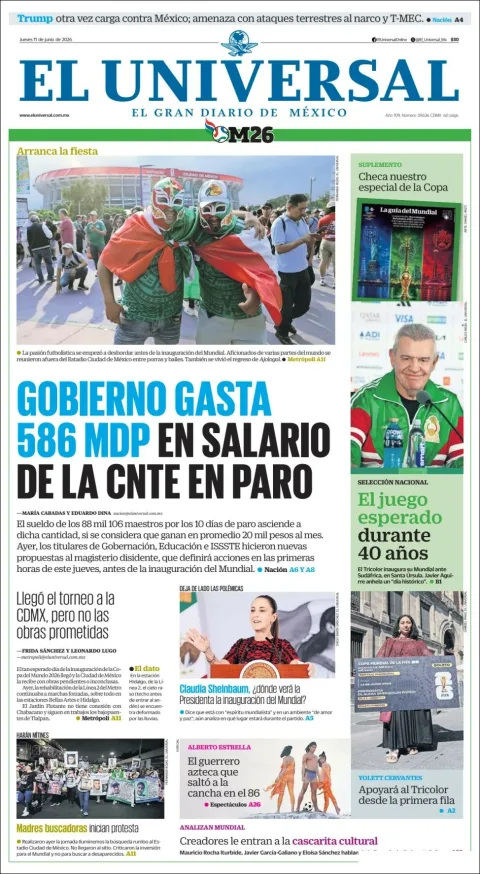 Portada de El Universal del jueves, 11 de junio de 2026