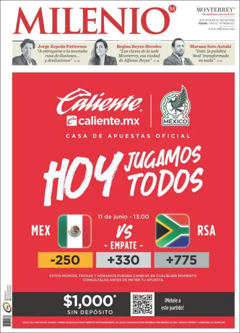 Portada de Milenio del jueves, 11 de junio de 2026