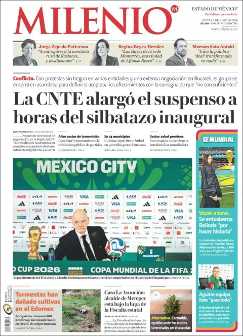 Portada de Milenio Edo de Mexico del jueves, 11 de junio de 2026