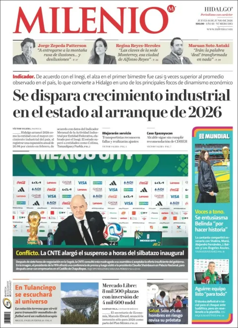 Portada de Milenio Hidalgo del jueves, 11 de junio de 2026