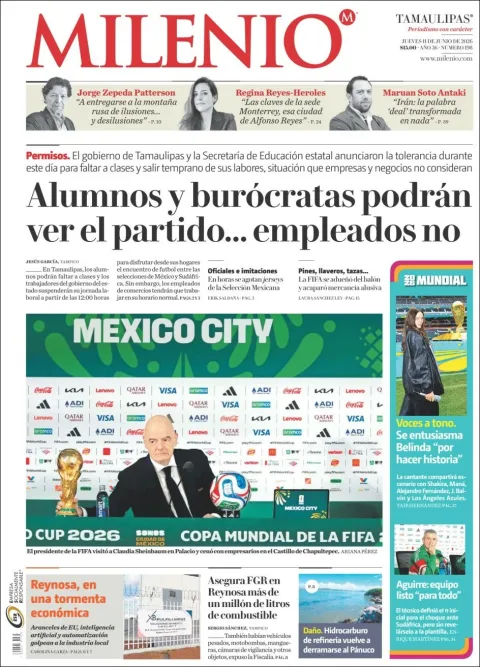 Portada de Milenio Tamaulipas del jueves, 11 de junio de 2026