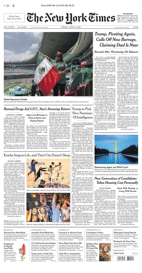 Portada de The New York Times (new York) del viernes, 12 de junio de 2026