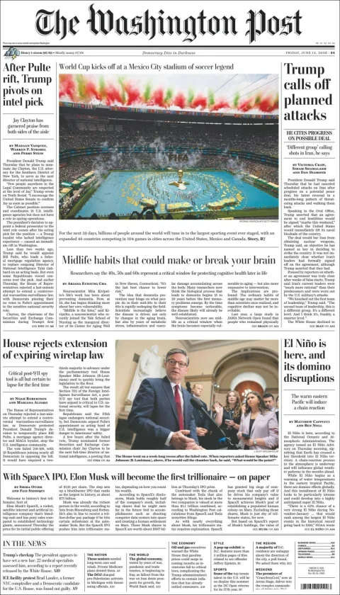 Portada de The Washington Post del viernes, 12 de junio de 2026