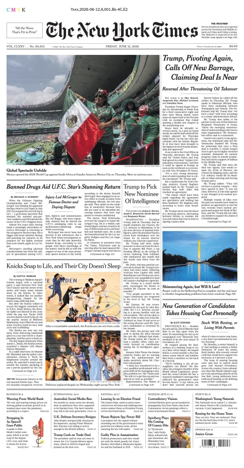 Portada de The New York Times (national) del viernes, 12 de junio de 2026
