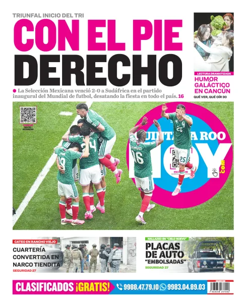 Portada de Quintana Roo Hoy (contraportada) del viernes, 12 de junio de 2026