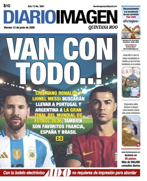 Portada de Diario Imagen Quintana Roo del viernes, 12 de junio de 2026