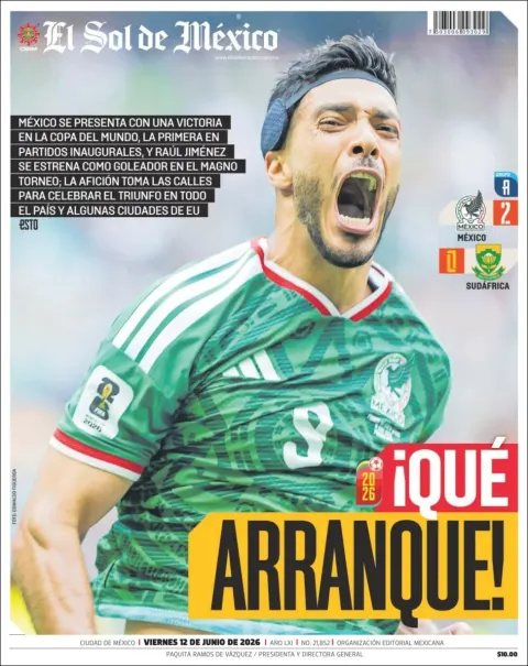 Portada de El Sol de Mexico del viernes, 12 de junio de 2026