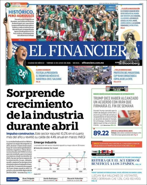 Portada de El Financiero del viernes, 12 de junio de 2026