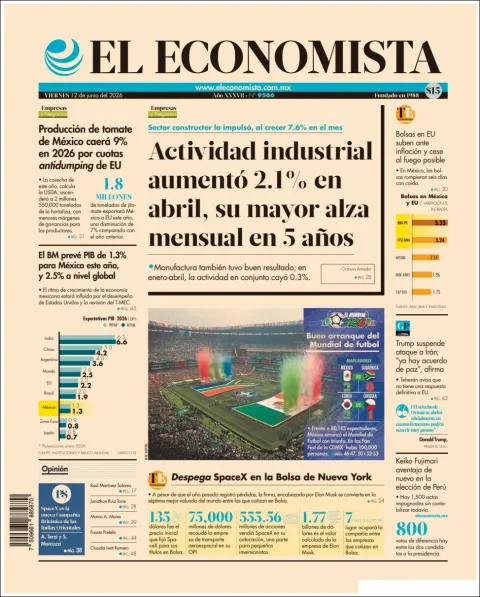 Portada de El Economista del viernes, 12 de junio de 2026