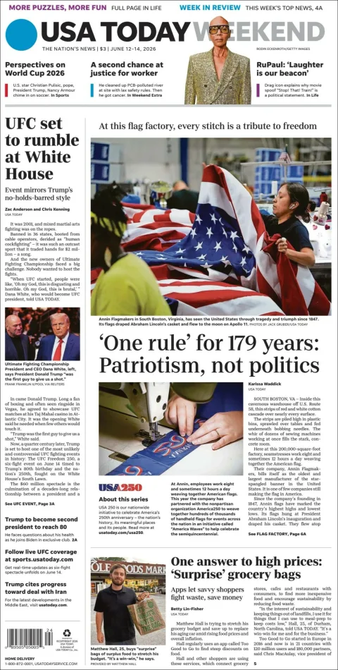 Portada de Usa Today del viernes, 12 de junio de 2026