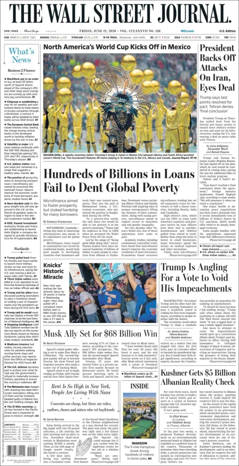 Portada de The Wall Street Journal del viernes, 12 de junio de 2026