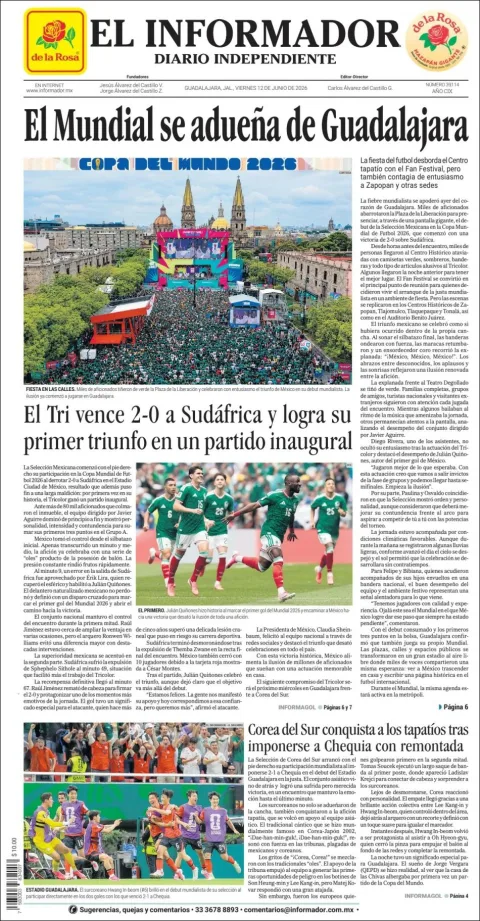 Portada de El Informador del viernes, 12 de junio de 2026