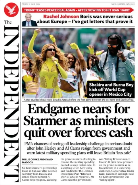 Portada de The Independent del viernes, 12 de junio de 2026