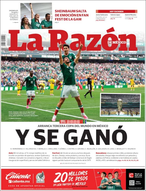 Portada de La Razon del viernes, 12 de junio de 2026