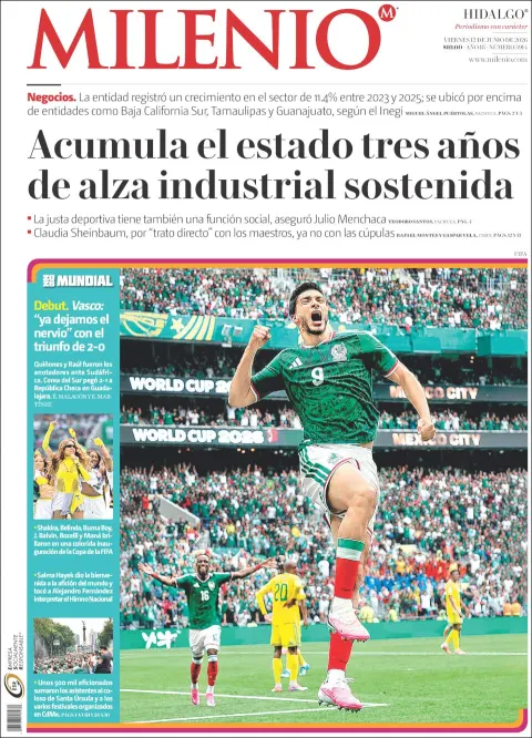 Portada de Milenio Hidalgo del viernes, 12 de junio de 2026