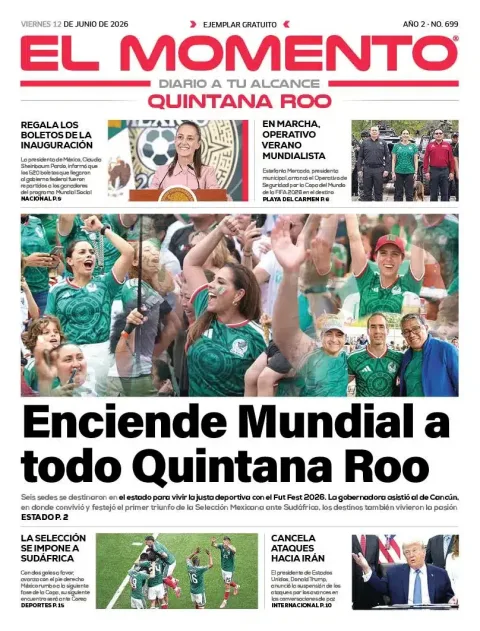 Portada de El Momento Quintana Roo del viernes, 12 de junio de 2026