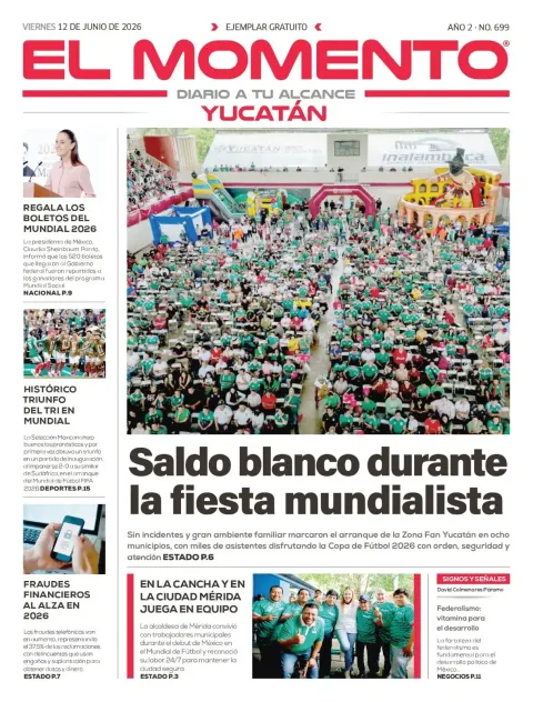 Portada de El Momento Yucatan del viernes, 12 de junio de 2026