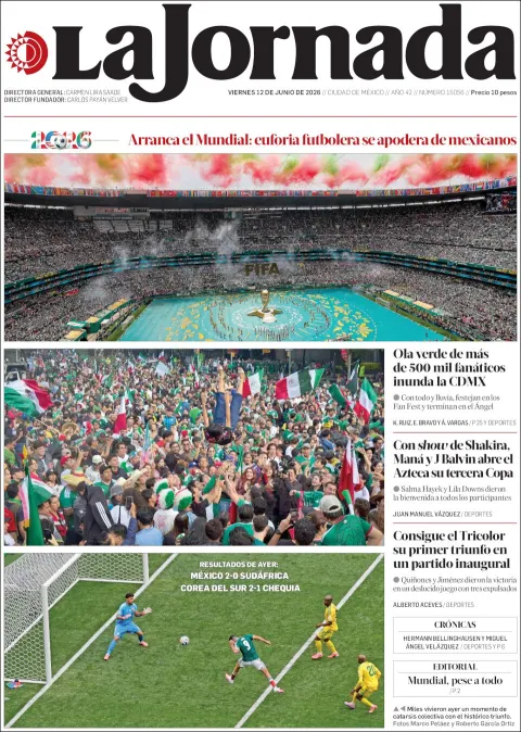 Portada de La Jornada del viernes, 12 de junio de 2026