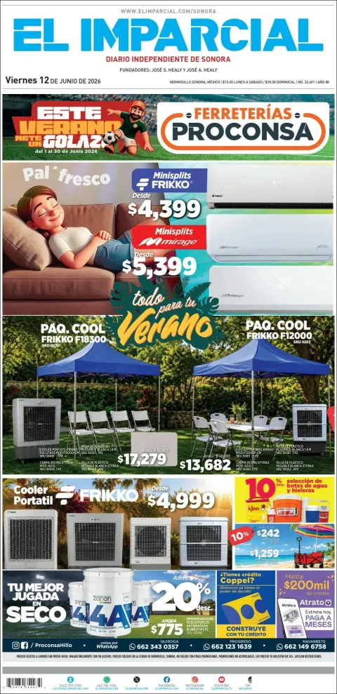 Portada de El Imparcial del viernes, 12 de junio de 2026