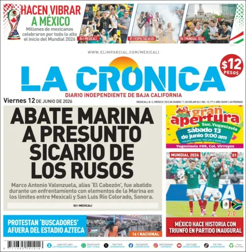 Portada de La Cronica del viernes, 12 de junio de 2026