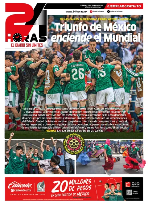 Portada de 24 Horas del viernes, 12 de junio de 2026