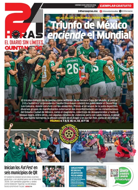 Portada de 24 Horas Quintana Roo del viernes, 12 de junio de 2026