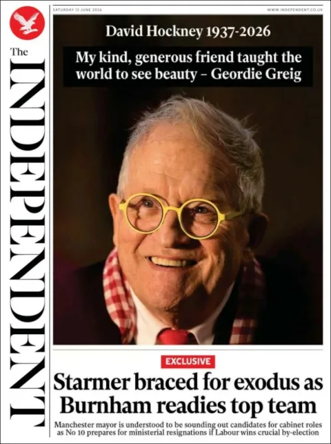 Portada de The Independent del sábado, 13 de junio de 2026