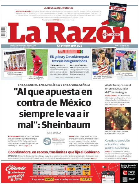 Portada de La Razon del sábado, 13 de junio de 2026