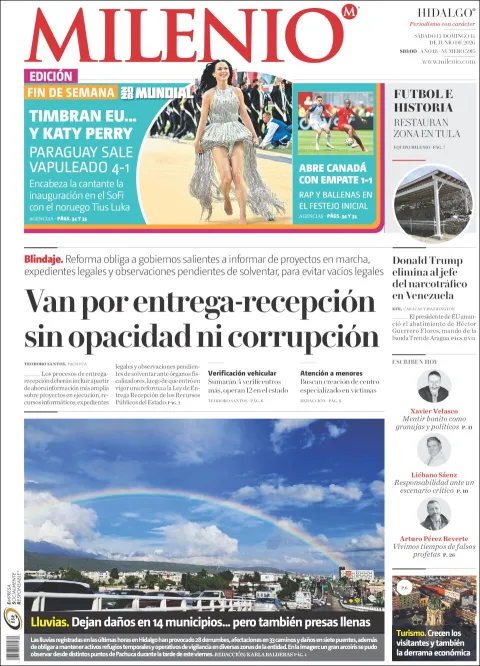 Portada de Milenio Hidalgo del sábado, 13 de junio de 2026