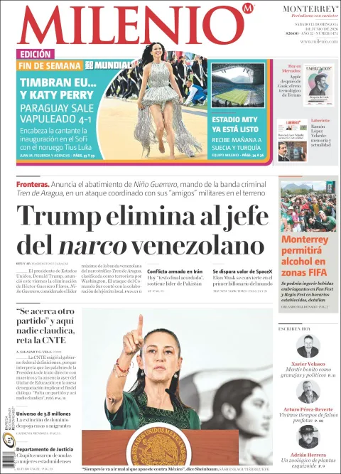 Portada de Milenio del sábado, 13 de junio de 2026