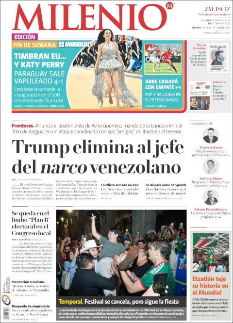 Portada de Milenio Jalisco del sábado, 13 de junio de 2026