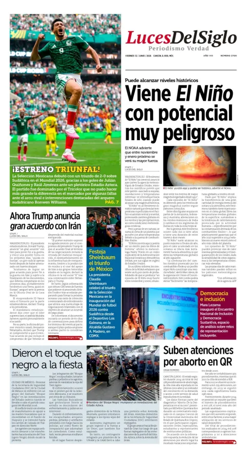 Portada de Luces del Siglo del viernes, 12 de junio de 2026