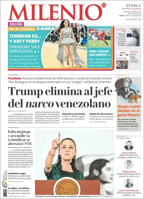 Portada de Milenio Puebla del sábado, 13 de junio de 2026