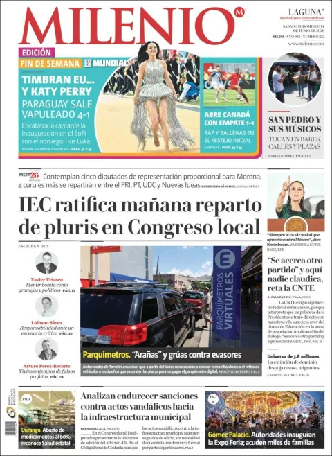 Portada de Milenio Laguna del sábado, 13 de junio de 2026