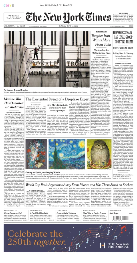 Portada de The New York Times (new York) del domingo, 14 de junio de 2026
